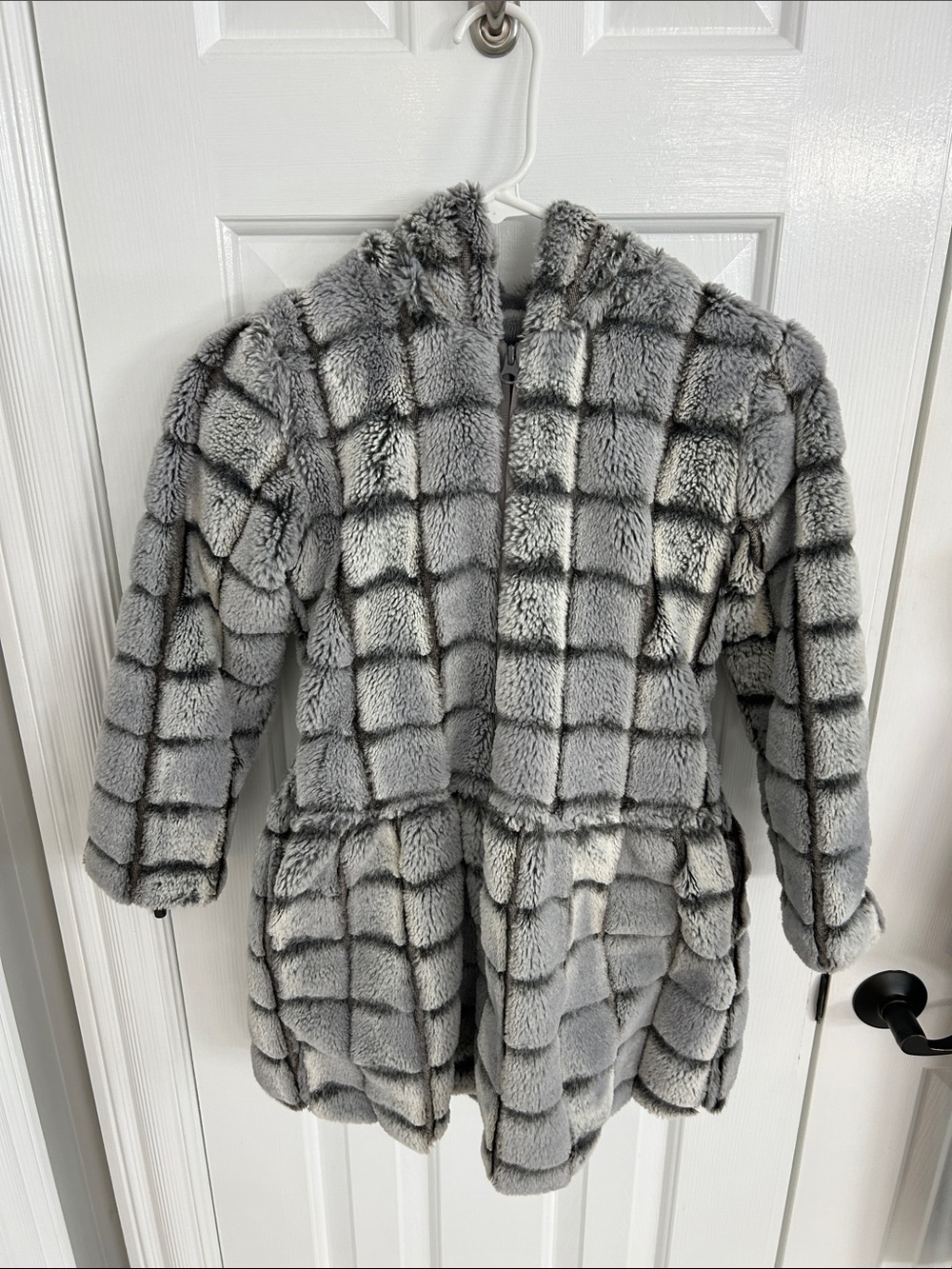 Girls' Faux Fur Hooded Pea Coat - Gray